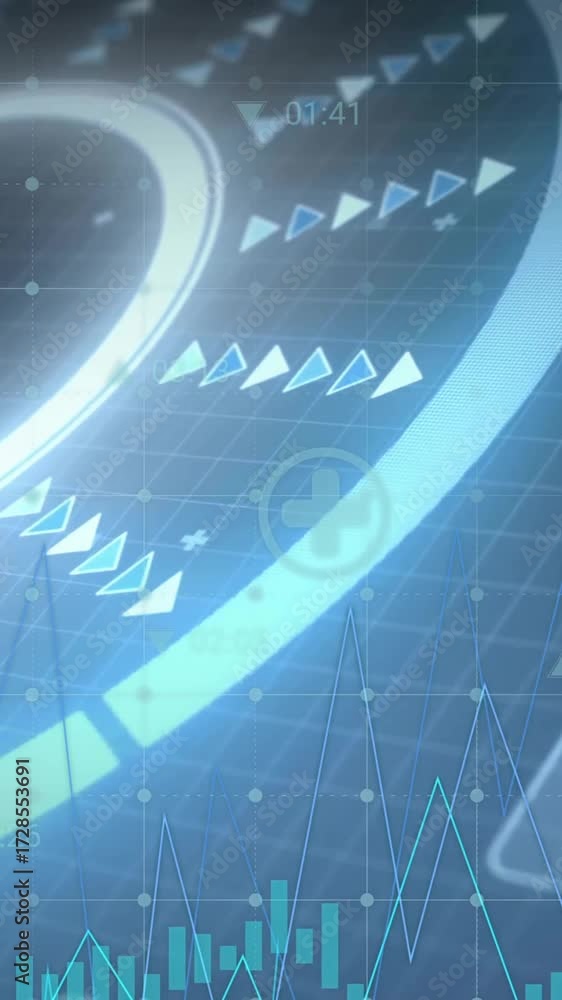 Poster fuel pump icon and data charts animation over digital interface background