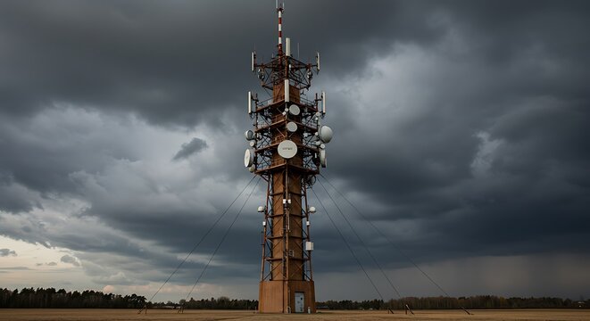 Communication tower under stormy sky - Powered by Adobe