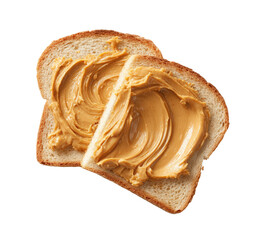 Two slices of bread topped with peanut butter
