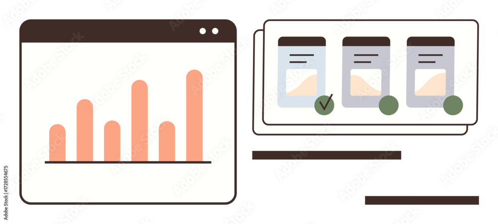 Poster interactive analytics dashboard featuring bar chart and task progress checklist. ideal for workflow 