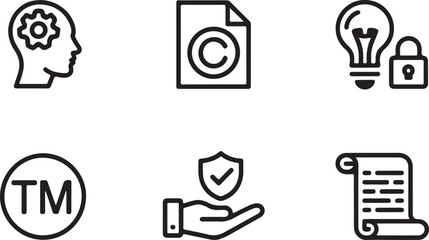 Intellectual Property Protection Line Art Icons for Copyright, Trademark and Patents