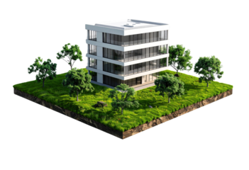  Modern Apartment Building on Small Green Land Plot with Trees