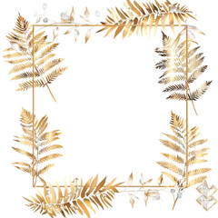 Elegant golden frame decorated with delicate fern leaves and floral elements