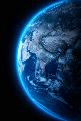 Earth View From Space With Glowing Atmosphere And Clouds