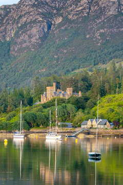 Duncraig castle and Loch Carron near Plockton, in North West Highlands, Scotland, UK