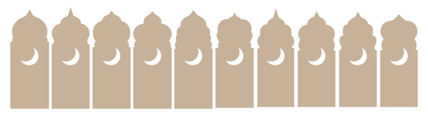 Islamic Arch Border with Crescent Moon Silhouette – Traditional Mosque Ornament Design Vector
