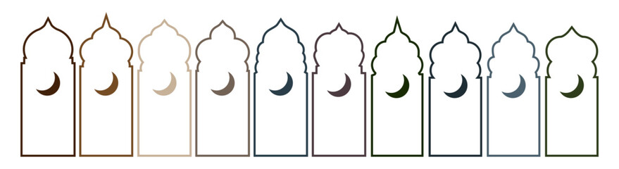 Islamic Mosque Window with Crescent Moon Icon – Ramadan and Eid Decoration Vector