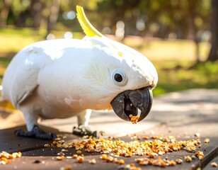 White cockatoo eating seeds outdoors
