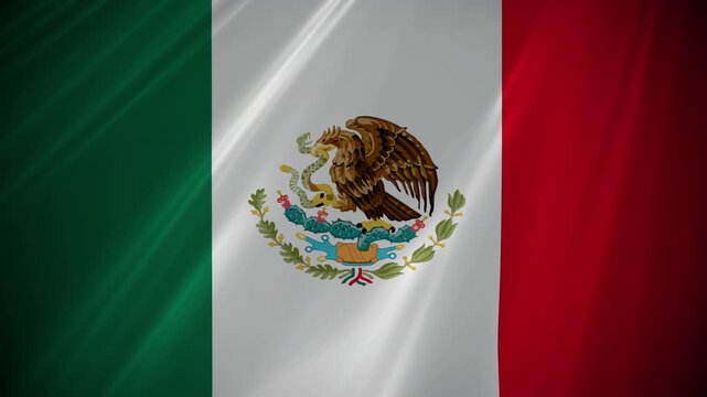 Mexican flag the the official national flag or banner of Mexico the North American country world emblem 4K proudly blowing in the light wind breeze with mood lighting