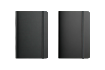Two identical dark gray notebooks displayed side-by-side