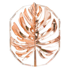 Elegant rose gold monstera leaf design within a clear geometric frame