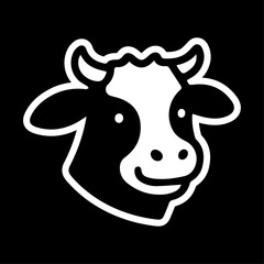 Cheerful Monoline Vector Cartoon Dairy Cow Head Icon