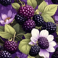 Detailed illustration of blackberries and flowers