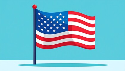 Obraz premium Cartoon American flag waving on a pole