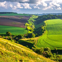 Panoramic view of rolling hills and valleys