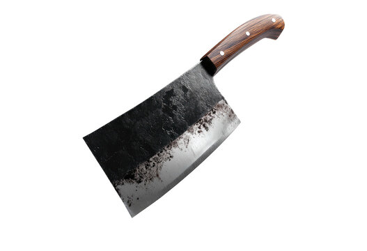 A butcher knife with a dark handle