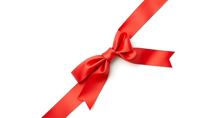 Vibrant red satin ribbon with an elegant bow on white background for a luxury gift accessory.