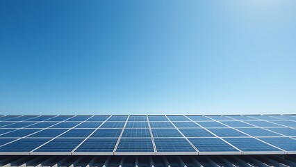 Rooftop solar panels under a clear blue sky, representing clean energy and sustainable technology.