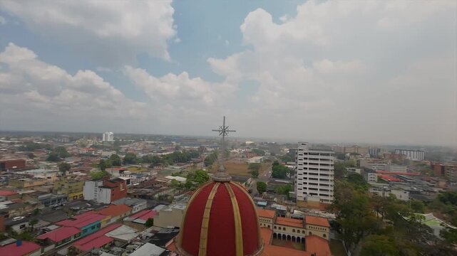 Drone view of Maturin's cathedral, 2nd tallest in Venezuela