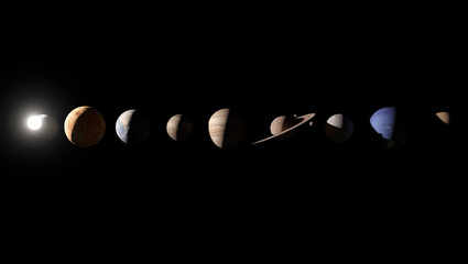 Stunning view of our Solar System with the Sun and all planets.