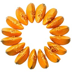 Bright orange pumpkin wedges arranged in a circle