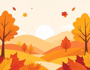 Fall Season Scenery with Trees and Leaves