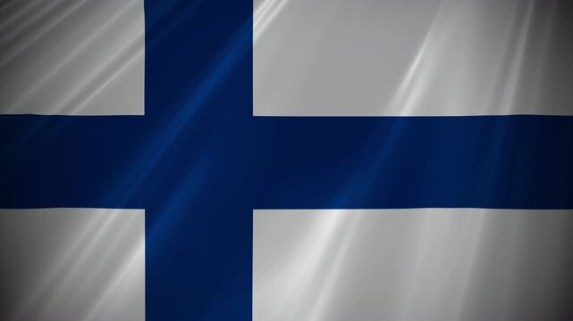 Finnish flag the national Finnish Flag a Scandinavian and  European nation waving its national banner patriotically in the wind with mood lighting 4K animation