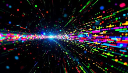 Abstract digital distortion, fractured data streams, vibrant color artifacts,  glitch art,  texture