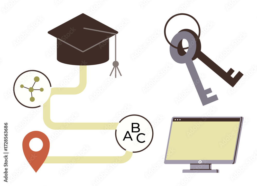 Aufkleber graduation cap symbolizes success computer represents digital tools abc denotes learning location pi