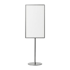 Modern freestanding signage holder featuring a clean blank vertical panel, ready for custom text or graphic mockups, isolated on a white background
