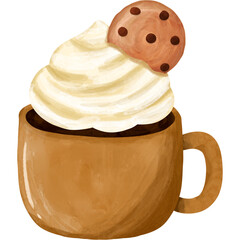 Watercolor Coffee Cup with Whipped Cream