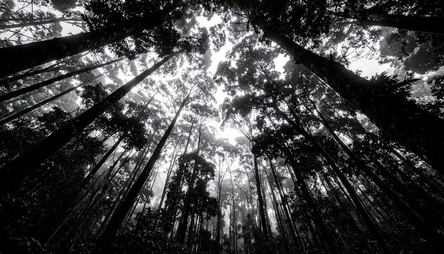 Dense forest canopy viewed from below