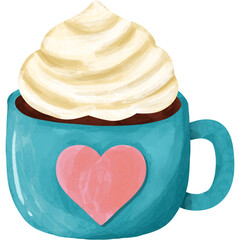 Watercolor Coffee Cup with Whipped Cream