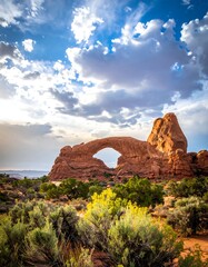 Dramatic landscape with sandstone arch