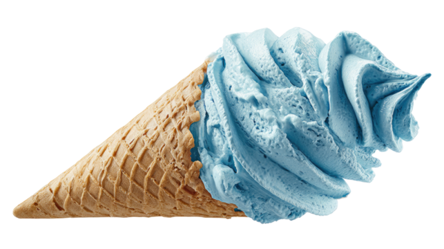 blue ice cram cone on white background