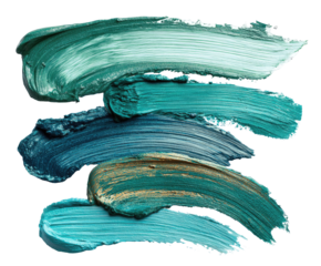 Abstract paint strokes in teal, turquoise, and gold tones