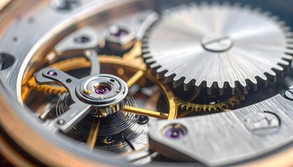 close-up of a watch mechanism’s gears in motion