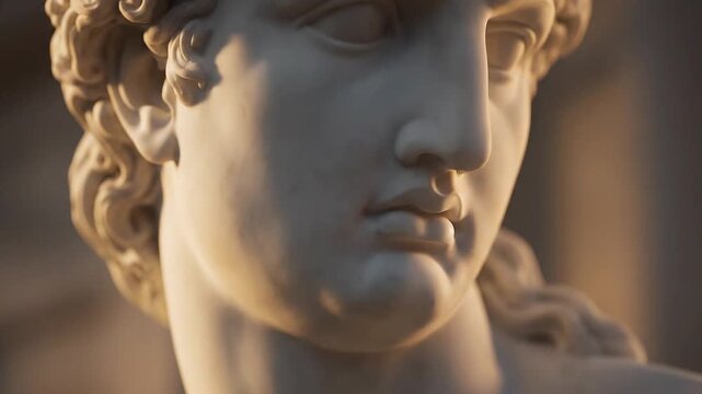 Timeless classical sculpture detail captured in warm, dramatic lighting, evoking history and artistic mastery for sophisticated projects.