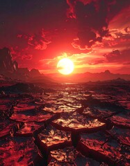 Fiery sunset over cracked earth