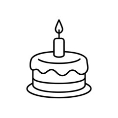 Cake with a single candle on transparent background