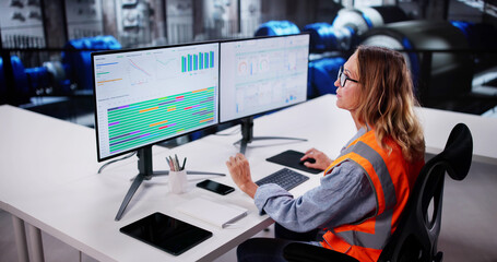 Woman Inspecting Machinery At Oil
