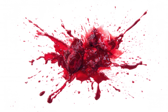 Crimson liquid explosion dark background isolated on a transparent background blood splash