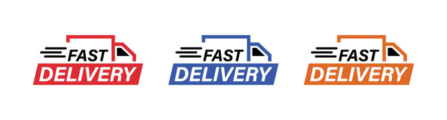 Fototapeta premium Fast Delivery Truck Icons, Express Courier Shipping Vector Badge for Logistics and E commerce
