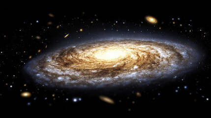 Spiral galaxy glowing with radiant core, surrounded by swirling nebula, cosmic dust, and distant stars in deep space, evoking awe and wonder at universe beauty
