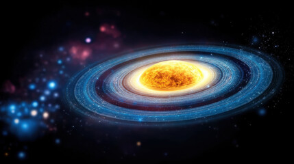 Glowing galaxy concentric rings cosmic space vibrant colors expanding universe abstract high fidelity celestial astronomy science fiction awe inspiring