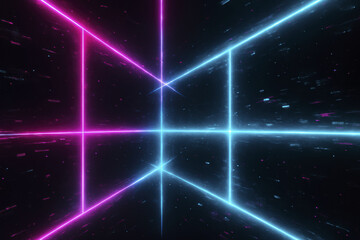 Obraz premium Futuristic cyberpunk grid with vibrant neon lights creating dynamic and immersive atmosphere. interplay of pink and blue hues evokes sense of speed and energy, perfect for modern digital art
