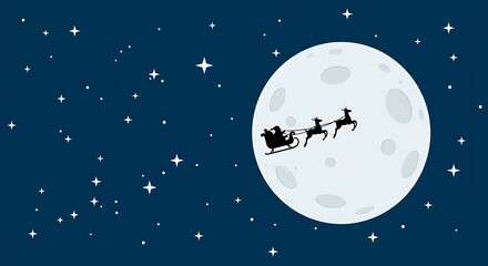 Naklejka premium Santa Claus Flying Sleigh Moon Night Sky.