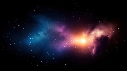 Radiant starburst with glowing blue and purple nebula, cosmic dust, and sparkling stars in deep space, evoking sense of wonder and mystery