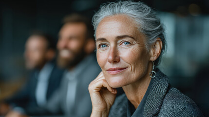 Confident Mature Businesswoman Smiling in Corporate Leadership Meeting