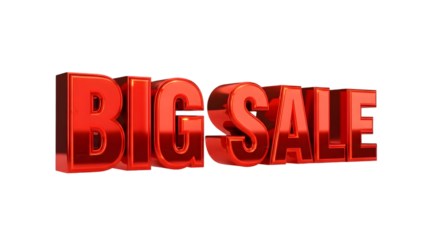Bold red big sale text for promotional marketing and advertising campaigns reaching a wide audience with a clear message on transparent background